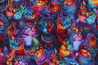 Chong-A Hwang Fabrics of SoHo Wildcat - Packed Rainbow Cats Printed Cotton Craft Fabric in Multi