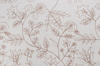 Laura & Kiran Floral Embroidered Drapery Fabric in Linen