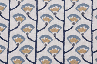 Retro Flower Crewel Embroidered Drapery Fabric in Blue