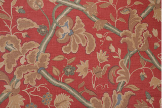 Thibaut Denmark F96032 Printed Cotton Blend Drapery Fabric in Red and Cream 