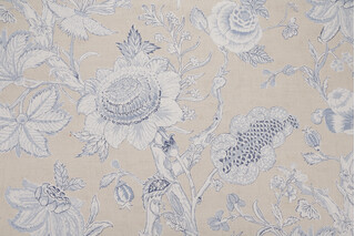 Thibaut Rittenhouse F94146 Printed Cotton Blend Drapery Fabric in Blue and Tan 