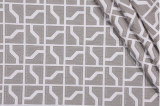 Covington Greystone Applique Embroidered Drapery Fabric in 191-Pearl Grey 