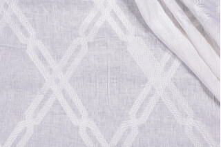Thibaut Fusion Trellis W736150 Embroidered Sheer Linen Drapery Fabric in White 