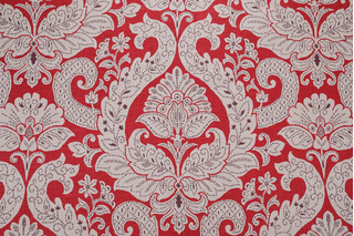 Suburban Betsy Printed Linen Drapery Fabric in Red 