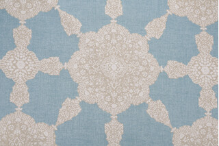 Thibaut Medallion Paisley F988728 Printed Linen Blend Drapery Fabric in Aqua and Beige