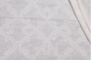 Thibaut Park Slope W764118 Sheer Embroidered Linen Drapery Fabric in White