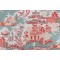 Anna French Luzon F936107 Printed Linen Blend Drapery Fabric in Aqua and Coral for Thibaut