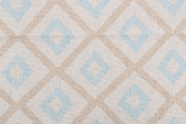 Sample of Thibaut Carole F99189 Printed Linen Blend Drapery Fabric in Beige and Aqua 
