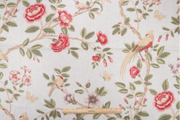 Thibaut Newman F94704 Printed Linen Drapery Fabric in Cream 