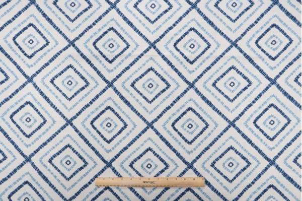 Sample of Thibaut Kozar F94925 Printed Drapery Fabric in Navy and White 