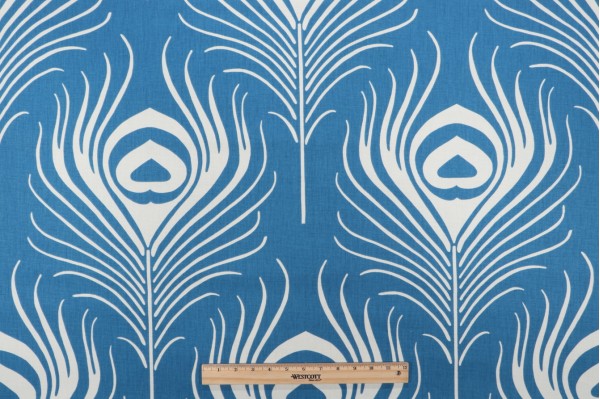 Duralee Plume Printed Cotton Drapery Fabric in Blue 
