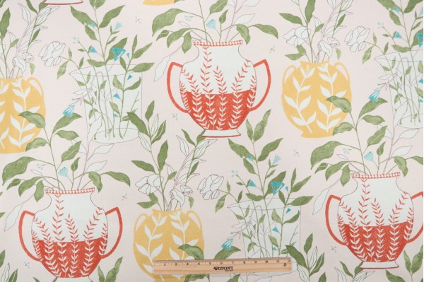 Elana Gabrielle Blossoms & Vessel Printed Cotton Drapery Fabric in Clay 