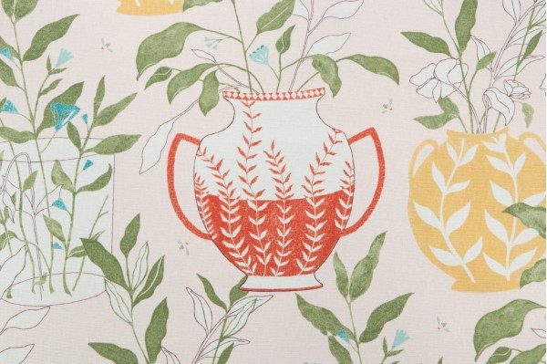 Elana Gabrielle Blossoms & Vessel Printed Cotton Drapery Fabric in Clay 