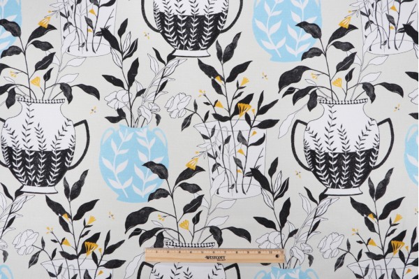 Sample of Elana Gabrielle Blossoms & Vessel Printed Cotton Drapery Fabric in Linen 