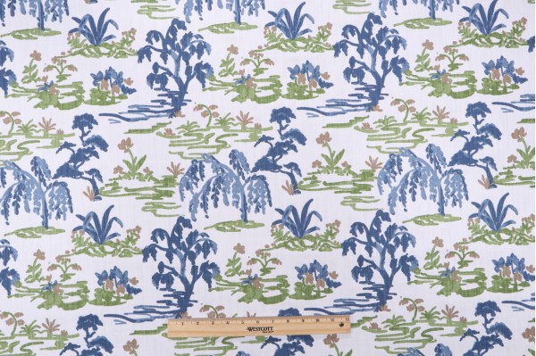 Premier Prints Meadow-Slub Linen White Printed Drapery Fabric in Bermuda 