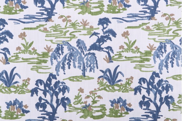 Premier Prints Meadow-Slub Linen White Printed Drapery Fabric in Bermuda 