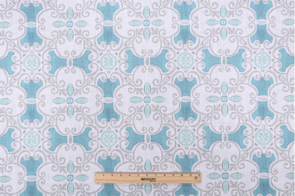 Premier Prints Promenade-Slub Canvas Printed Cotton Drapery Fabric in Fountain 