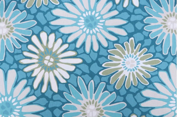 Robert Allen Tactile Floral Printed Cotton Drapery Fabric in Turquoise 