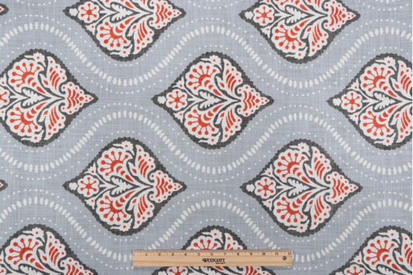 Robert Allen Kavali Printed Cotton Drapery Fabric in Persimmon 