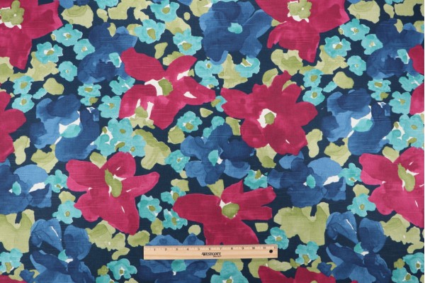 Robert Allen Evanthey Flora Printed Cotton Drapery Fabric in Fuchsia 
