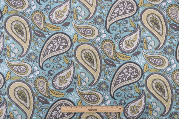 Robert Allen Art Paisley Printed Cotton Drapery Fabric in Rain 