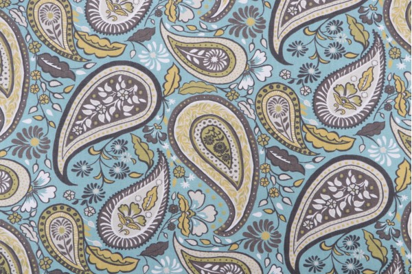 Robert Allen Art Paisley Printed Cotton Drapery Fabric in Rain 