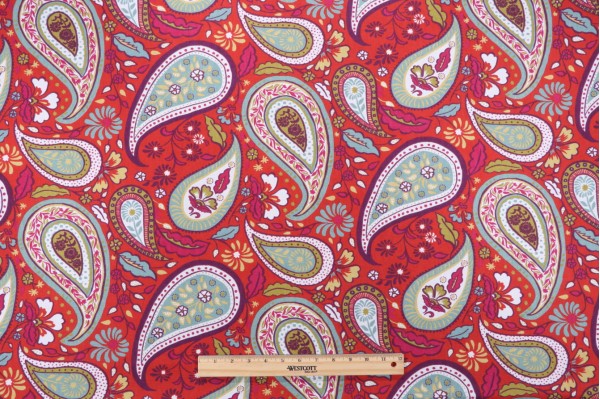 Robert Allen Art Paisley Printed Cotton Drapery Fabric in Poppy 