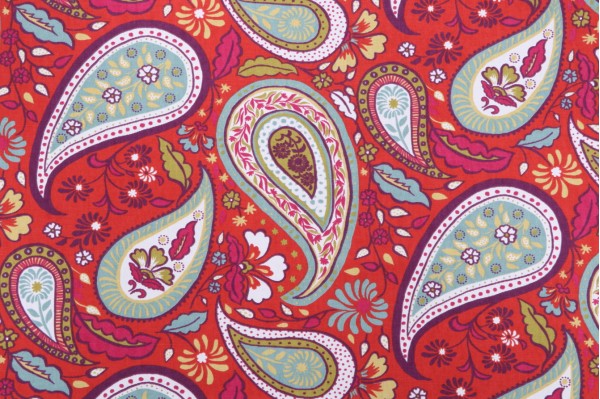 Robert Allen Art Paisley Printed Cotton Drapery Fabric in Poppy 