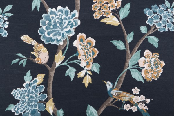 Robert Allen Helene Floral Printed Cotton Drapery Fabric in Admiral 