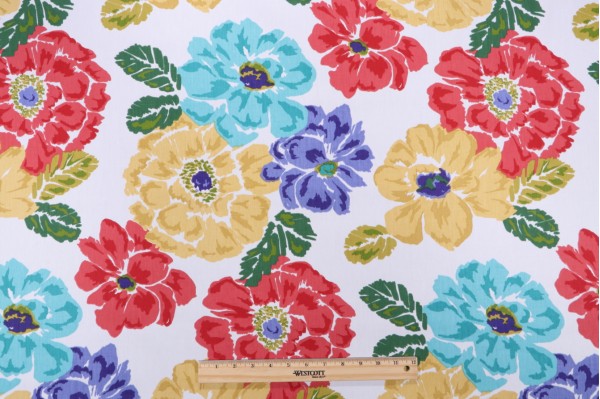 Robert Allen Best Bouquet Printed Cotton Twill Drapery Fabric in Calypso 