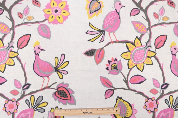Click for Duralee Meriwa Printed Linen Blend Drapery Fabric in Azalea  Duralee Meriwa Printed Linen Blend Drapery Fabric in Azalea