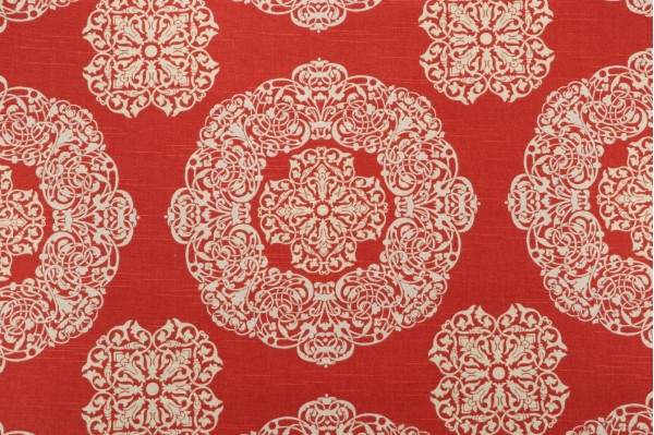 Sample of Suburban Medallion Printed Cotton Drapery Fabric in Natural/Rust 