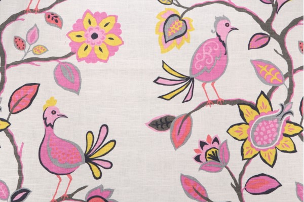 Sample of Tobi Farley Meriweather Printed Drapery Fabric in Azalea for Duralee 