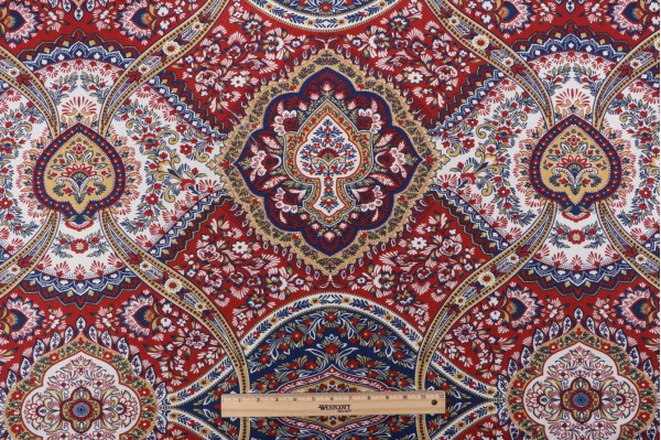 Sample of Duralee Abbotsford Printed Drapery Fabric in Red and Blue 
