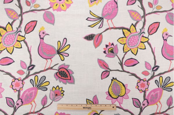Sample of Tobi Farley Meriweather Printed Drapery Fabric in Azalea for Duralee 