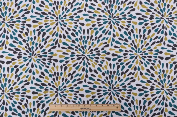Sample of Robert Allen Many Petals Printed Drapery Fabric in Turquoise 
