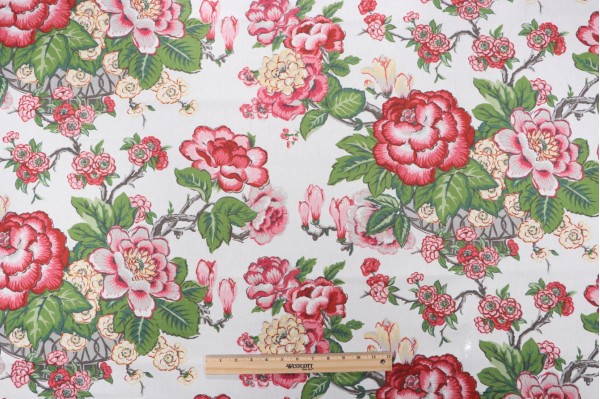 Sample of Duralee Selkirkshire Printed Drapery Fabric in Pink and Green 