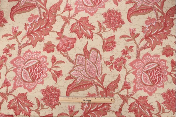 Thibaut Jacobean Trail F93311 Printed Drapery in Red and Gold