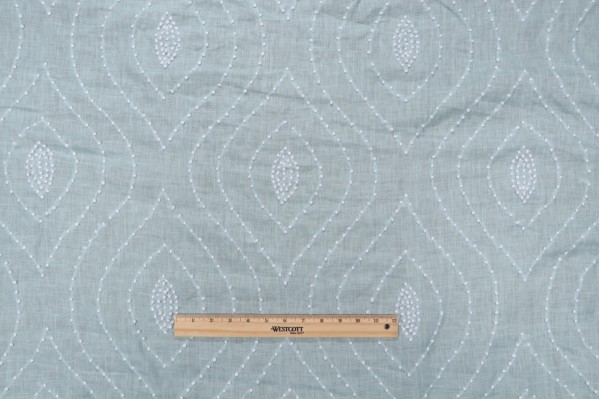 Thibaut Balboa Dots French Knot Semi Sheer Linen Drapery Fabric White on Robins Egg W75701