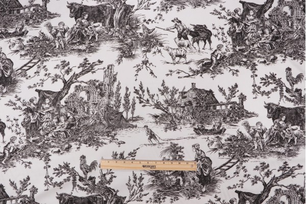 Thibaut Cheateau Deloir Printed Cotton Drapery Fabric Black on White F97308
