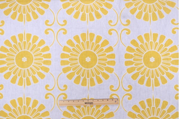 Thibaut Sun Garden W716033 Printed & Embroidered Linen Drapery Fabric in Yellow
