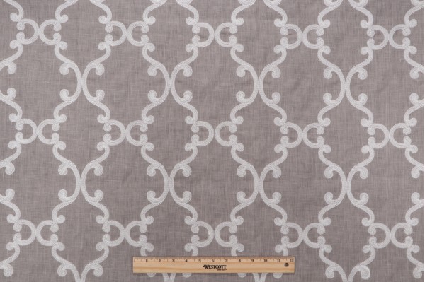 Thibaut Roselli Trellis Embroidered Linen Drapery Fabric in White Dark Grey AW2561