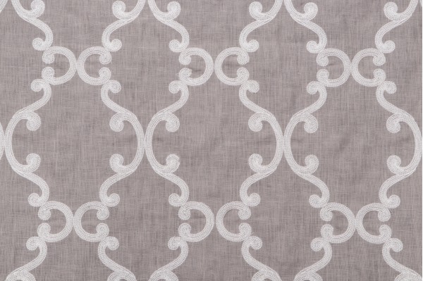 Thibaut Roselli Trellis Embroidered Linen Drapery Fabric in White Dark Grey AW2561