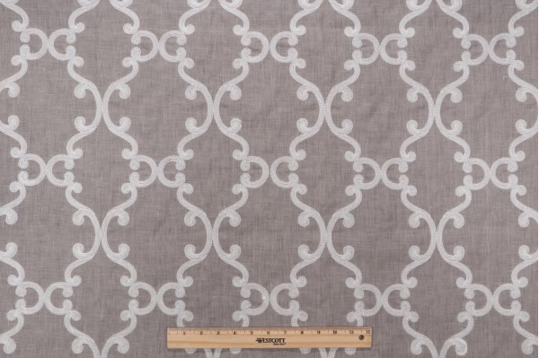 Thibaut Roselli Trellis Embroidered Linen Drapery Fabric in White Dark Grey AW2561