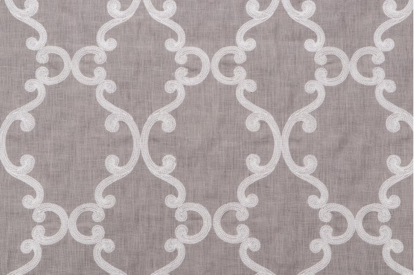 Thibaut Roselli Trellis Embroidered Linen Drapery Fabric in White Dark Grey AW2561