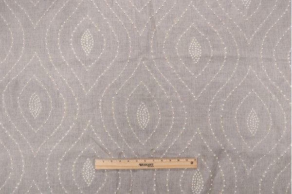 Thibaut Balboa Dots French Knot Embroidered Semi Sheer Linen Drapery Fabric in White on Flax W75703