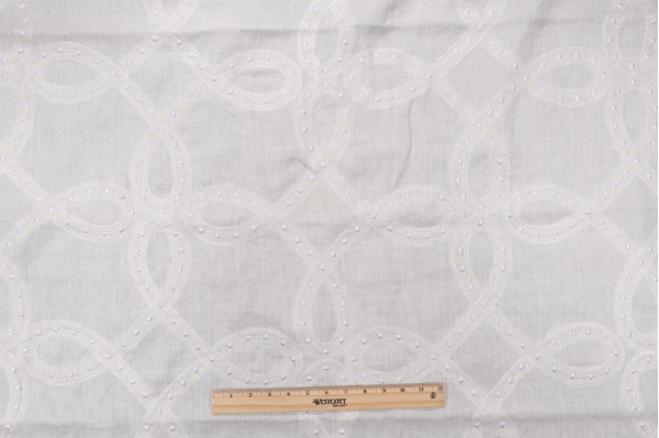 Thibaut Salina Ribbon Embroidered Linen Blend Drapery Fabric in White AW1376