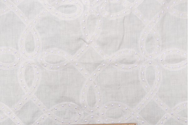 Thibaut Salina Ribbon Embroidered Linen Blend Drapery Fabric in White AW1376