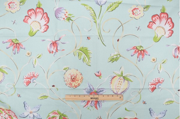 1 Yard Anna French Westfield Printed Cotton Drapery Fabric in Aqua F9152 for Thibaut