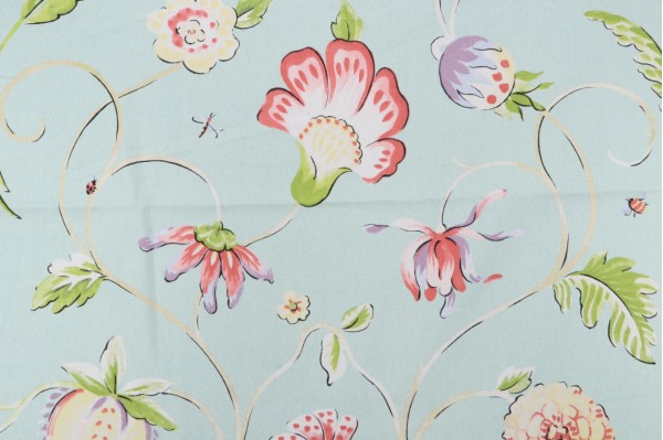 1 Yard Anna French Westfield Printed Cotton Drapery Fabric in Aqua F9152 for Thibaut